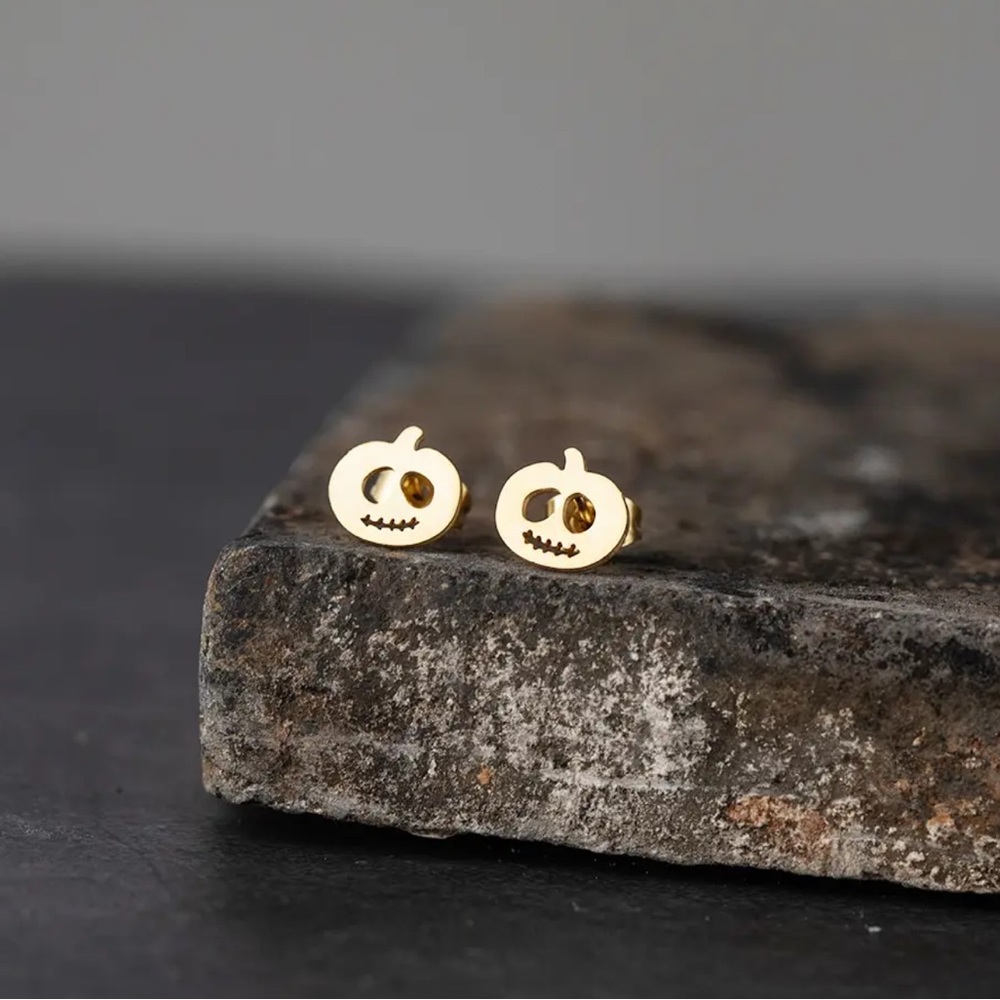 STAINLESS STEEL GOLD Pumpkin Halloween Stud Earrings with Gift Bag